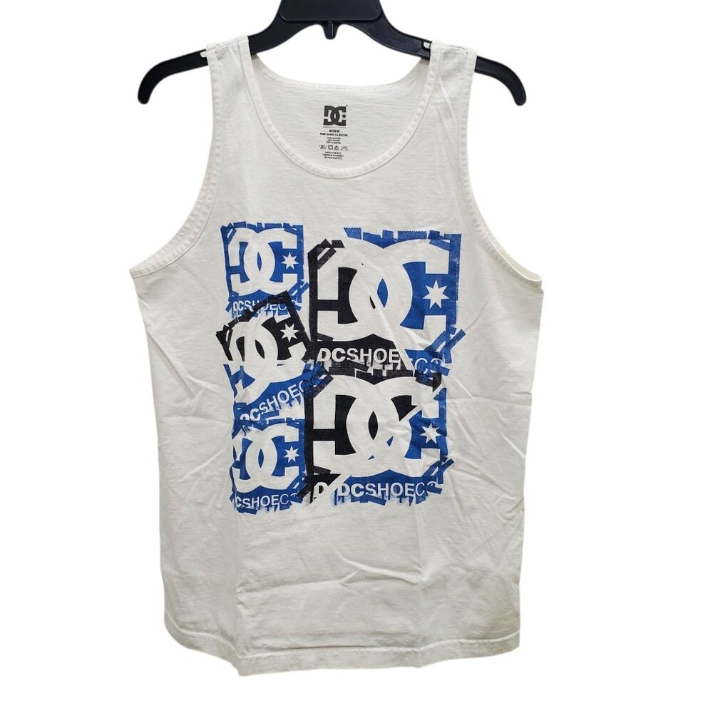 DC Shoes Men's White Blue Graffiti Spray Logo Graphic Skater Tank‎ Top Size M